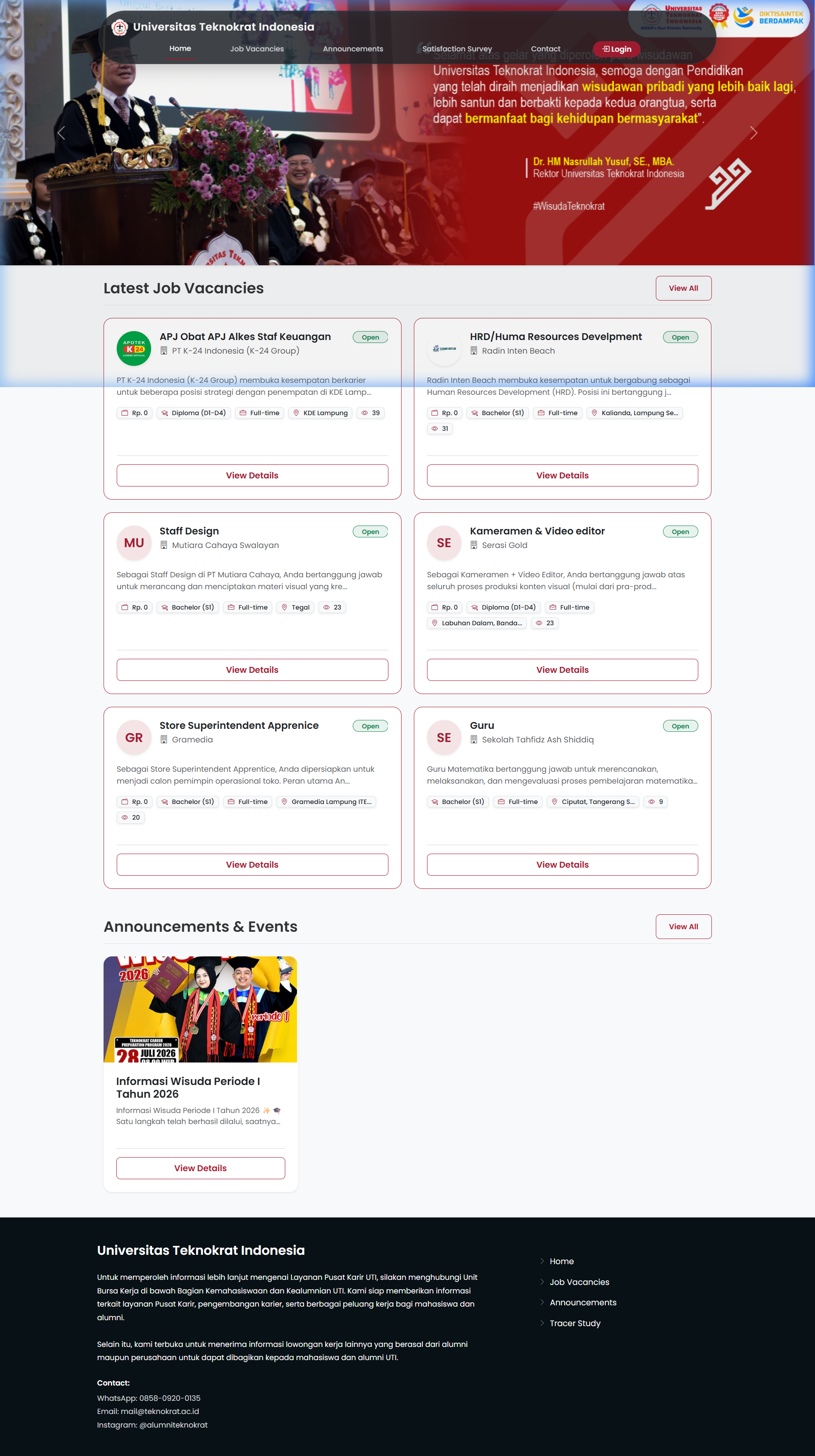 Tracer Study & Career Path Recommendation Platform showing alumni career services portal